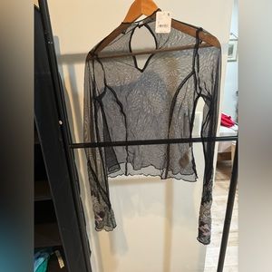 Free People Beaded Bali Posie Mesh Top Size Small S